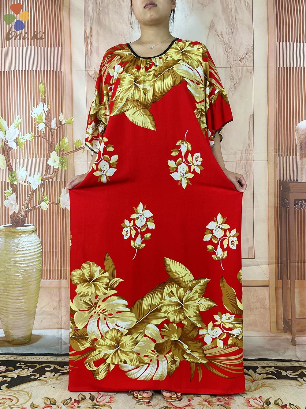 2024 New Short Sleeved African Muslim Dashiki Ababy Printed Cotton Loose Fitting Dress Dubai Maxi Women Summer Casual Dress