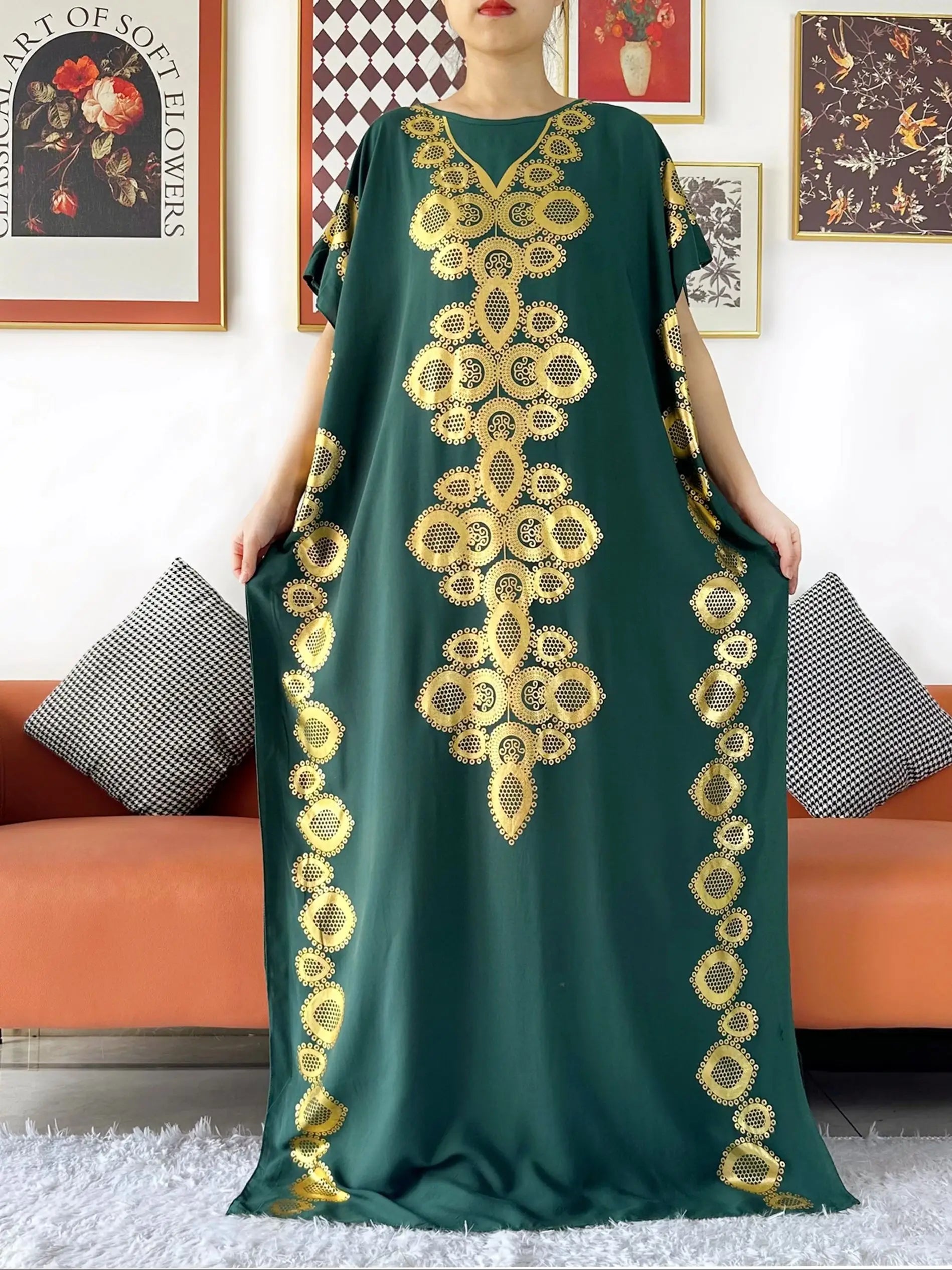 2024 Party Abaya Dress With Big Scarf Dubai Turkey Kaftan Muslim Loose  Abaya Women African Casual Maxi  Gold Stamping  Robe