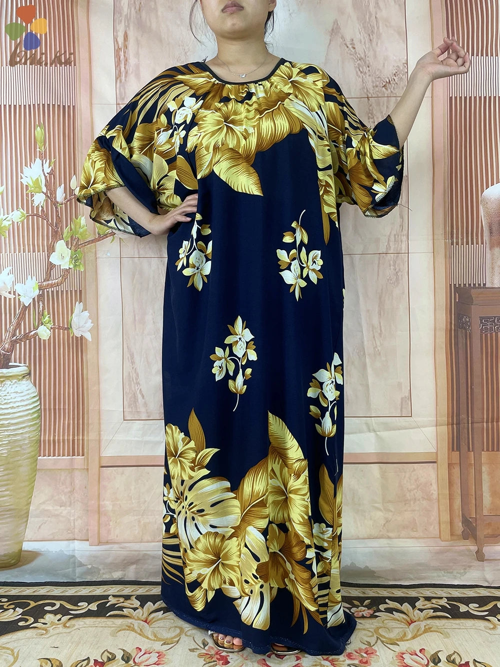 2024 New Short Sleeved African Muslim Dashiki Ababy Printed Cotton Loose Fitting Dress Dubai Maxi Women Summer Casual Dress