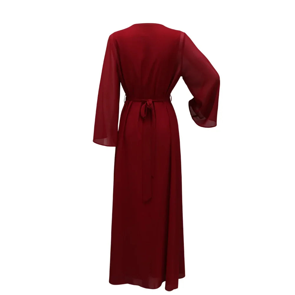 Autumn Fashion Muslim Dresses for Women Muslim Long Sleeve V-neck Party Evening Long Abay Dress Suit Inner and Abaya Outfits