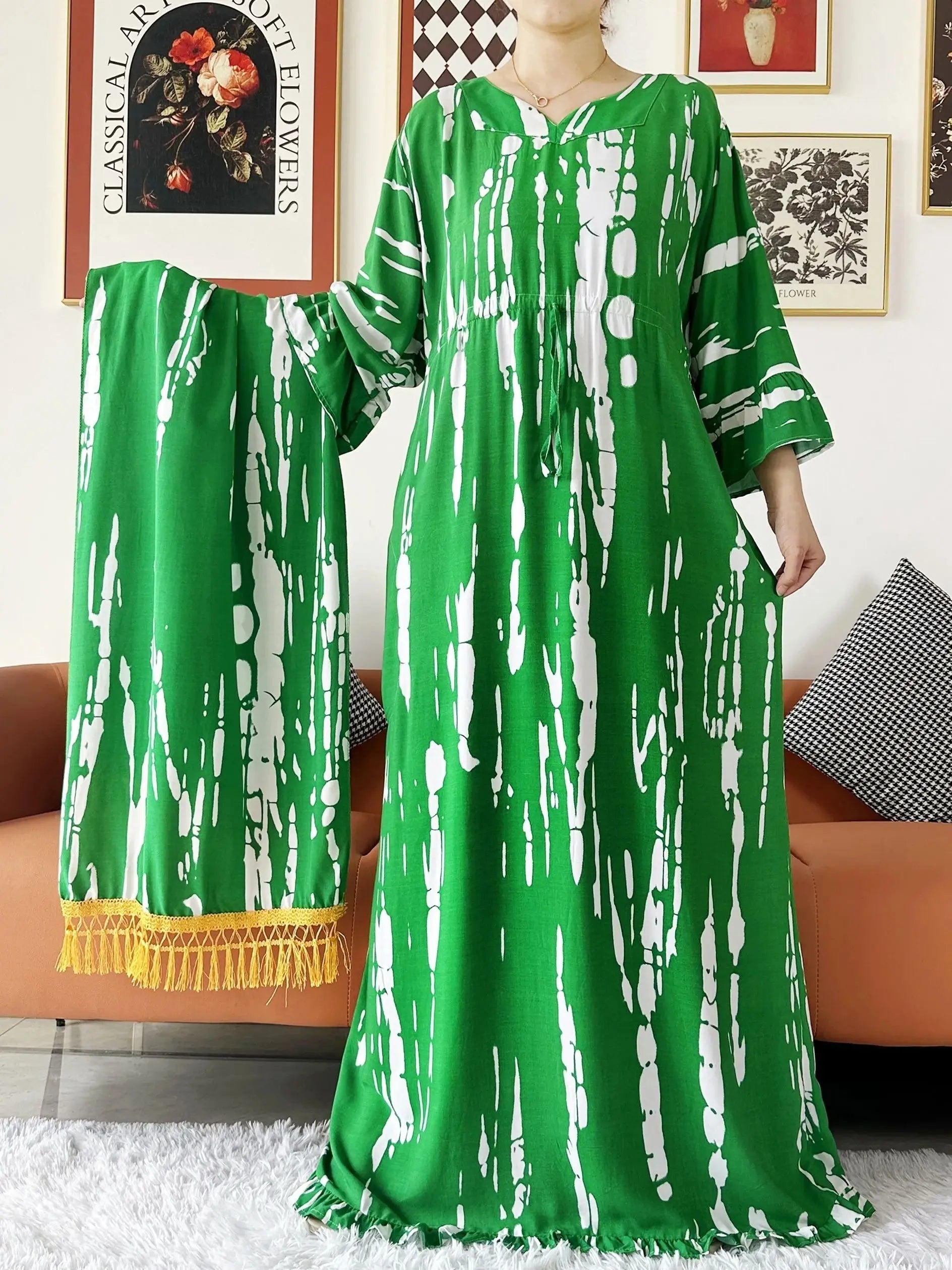 New Style African Dashiki Print Long Sleeve Loose Cotton Elegant Women  Abaya Long Dress Summer Maxi Casual Dresses Vestidos