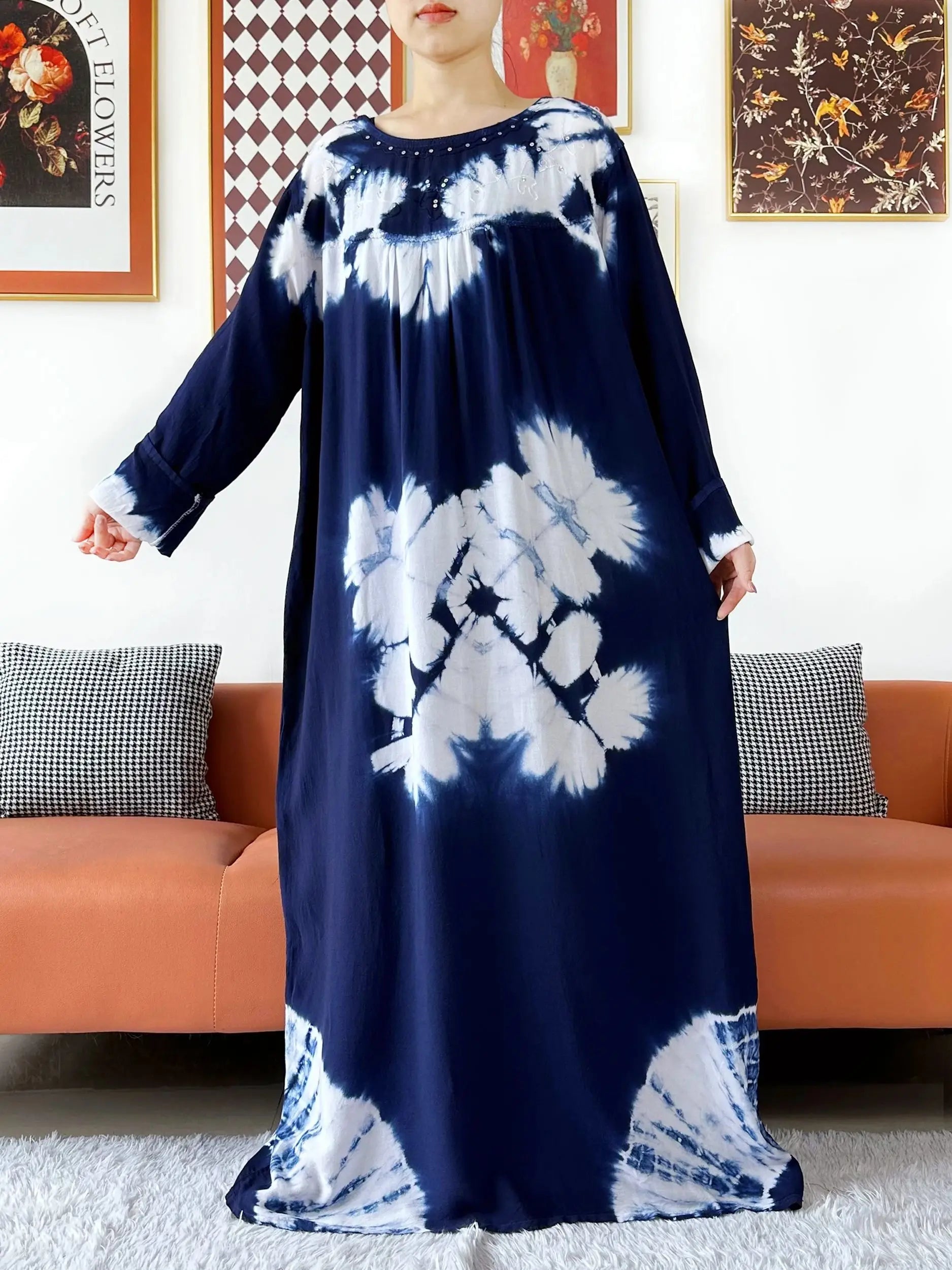 Latest Party Dress Tie-dry Printed Cotton Women Boho Maxi Dress Casual Holiday Fashion Party Dresses Indie Folk African Vestidos