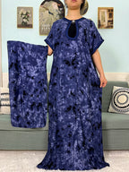 2024 Muslim Cotton Abayas For Women Appliques Printed Caftan Marocaine Femme Robe Boubou African Islam Dresses With Headscarf