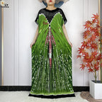 Summer Dubai Fashion Lady Clothing Soft Cotton Tie-dyed Loose Maxi Islam Women Short Sleeve African Abaya Dress With Big Scarf