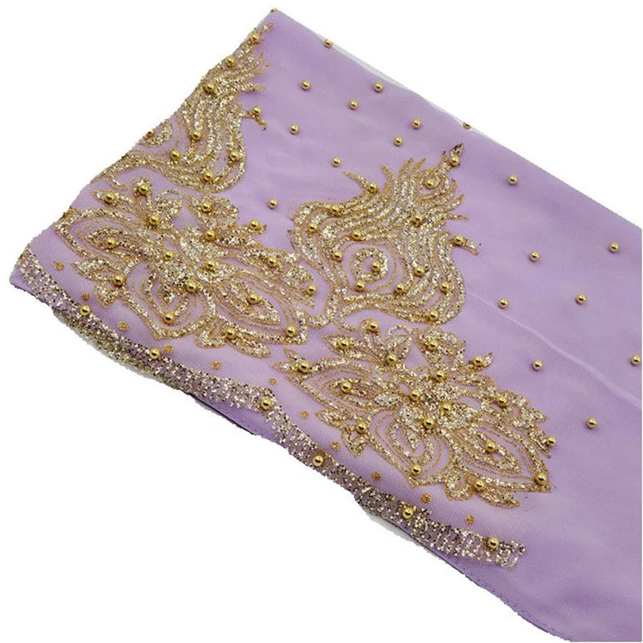 Muslim Chiffon Hijabs Scarf Turban Gold Glitters Beads Hijab for Woman Ramadan Foulard Musulmane Pour Femme Long Headscarf