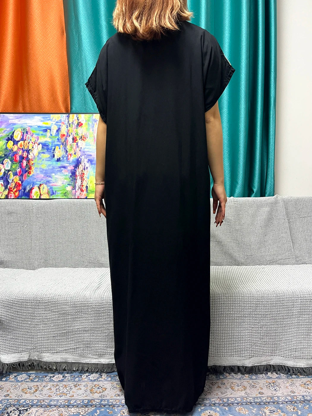 Abayas For Women Black Appliques Cotton Loose Fit Femme Robe Muslim Kaftan African Islam Nigeria Traditional Dresses With Turban