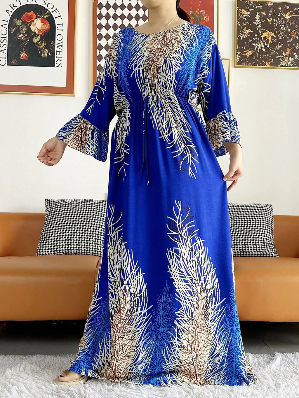 New Style African Dashiki Print Long Sleeve Loose Cotton Elegant Women  Abaya Long Dress Summer Maxi Casual Dresses Vestidos
