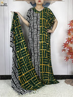 Summer Dubai Fashion Lady Clothing Soft Cotton Tie-dyed Loose Maxi Islam Women Short Sleeve African Abaya Dress With Big Scarf