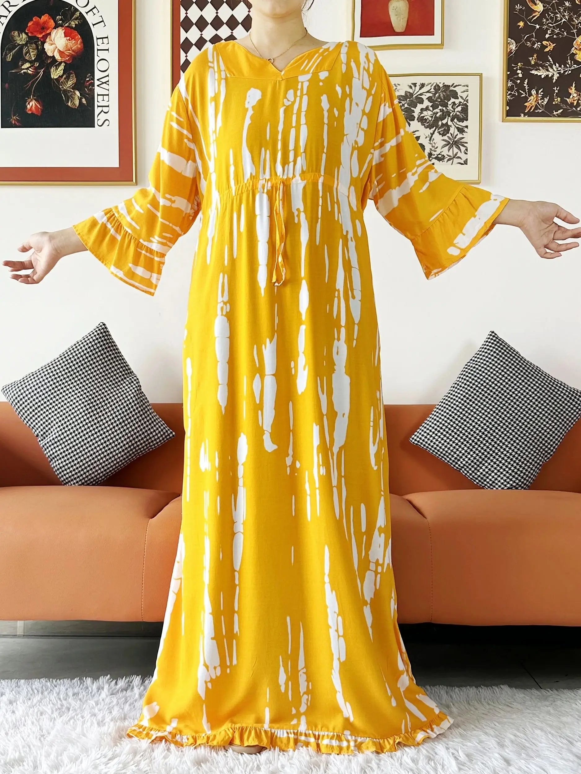 New Style African Dashiki Print Long Sleeve Loose Cotton Elegant Women  Abaya Long Dress Summer Maxi Casual Dresses Vestidos