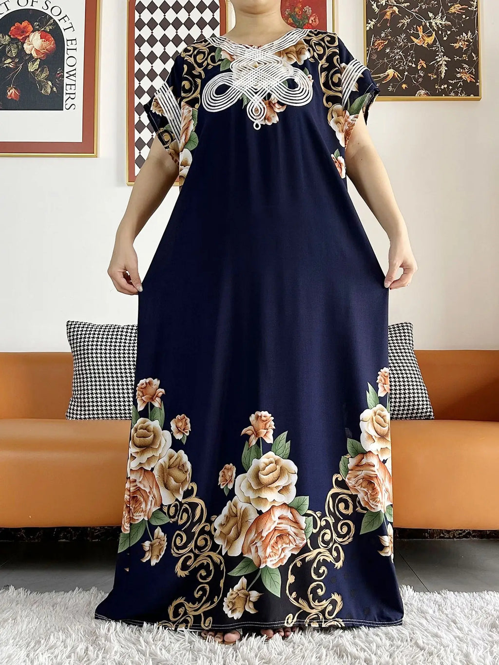 New Style African Summer Short Sleeve Dashiki Dresses Flora Loose Boubou Maxi Islam Women Casual Dress African Abaya Clothes
