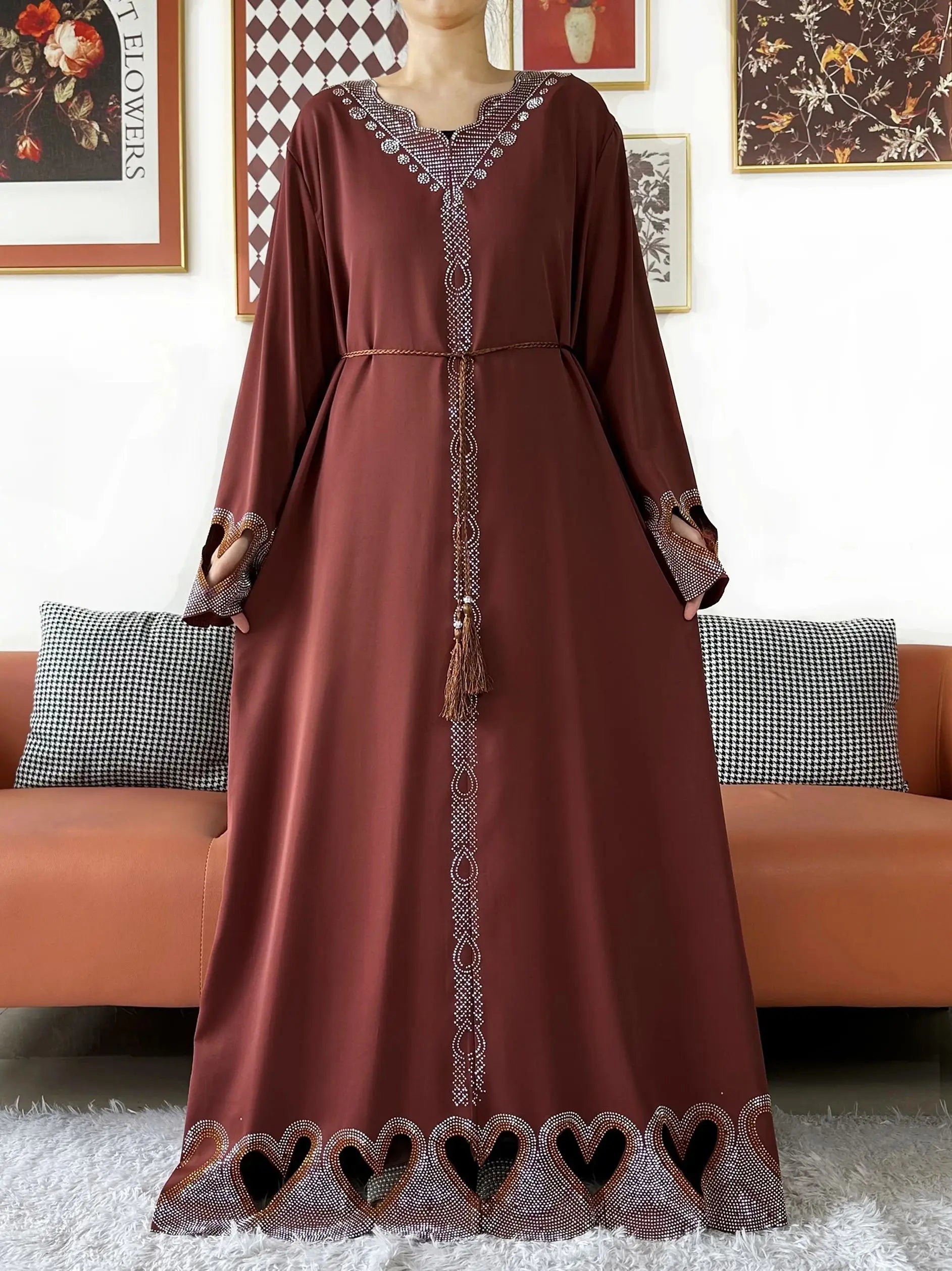 New Muslim Women Loose Abaya Chiffon Diamond Long Sleeve Casual Clothing African Abaya Women Robe Dubai Turkey Islamic Robe