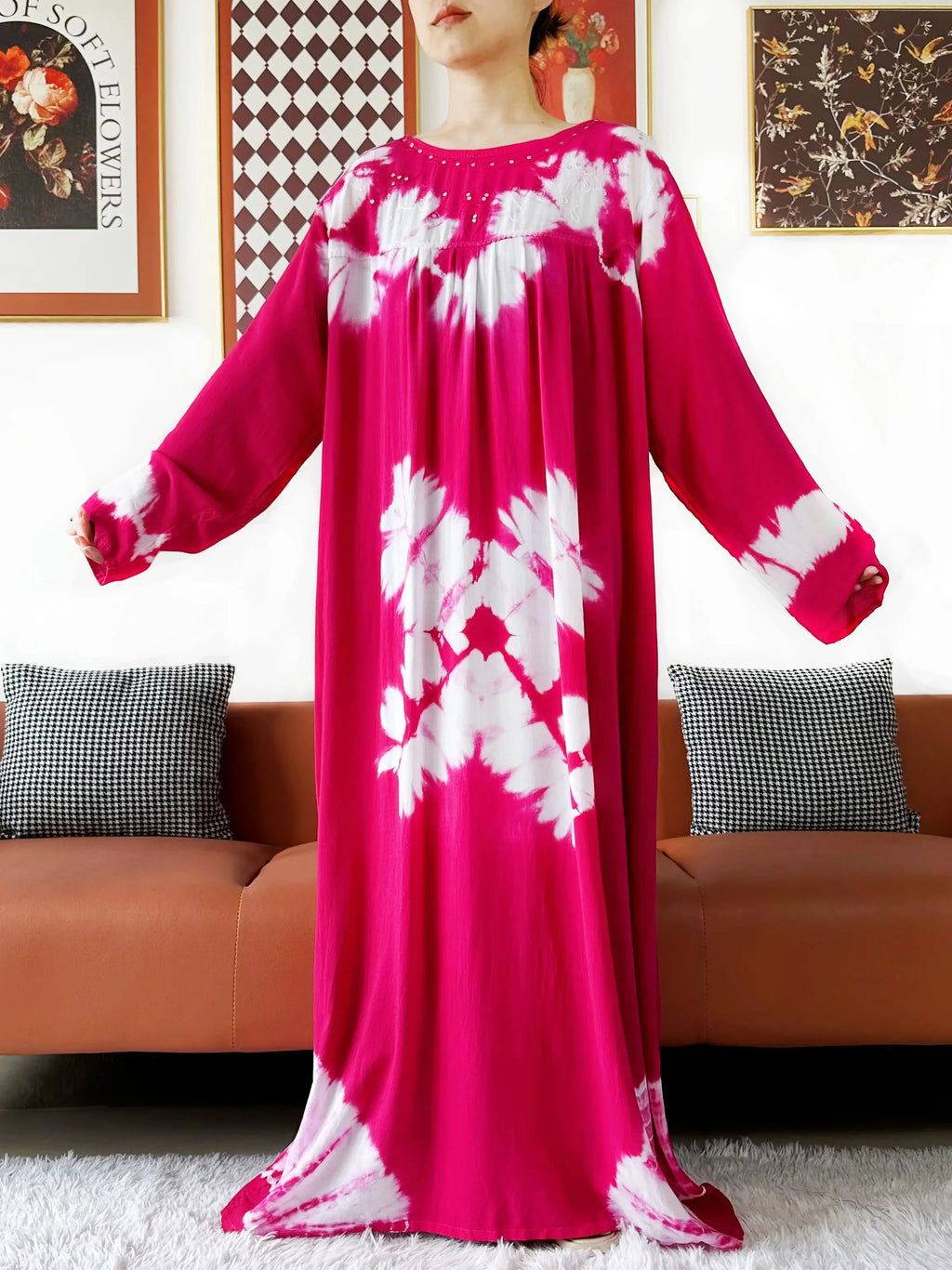 Latest Party Dress Tie-dry Printed Cotton Women Boho Maxi Dress Casual Holiday Fashion Party Dresses Indie Folk African Vestidos