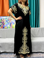Abayas For Women Black Appliques Cotton Loose Fit Femme Robe Muslim Kaftan African Islam Nigeria Traditional Dresses With Turban