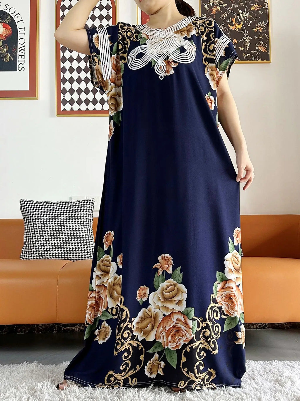 New Style African Summer Short Sleeve Dashiki Dresses Flora Loose Boubou Maxi Islam Women Casual Dress African Abaya Clothes