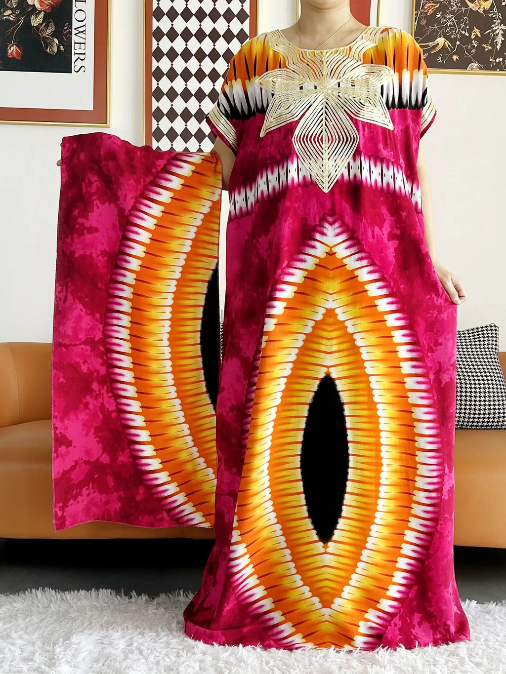 High Grade Design Dubai Women Abaya Long Sleeve Autumn  Dress Cotton With Big Scarf Boubou Maxi Islam Women Dress African Abaya