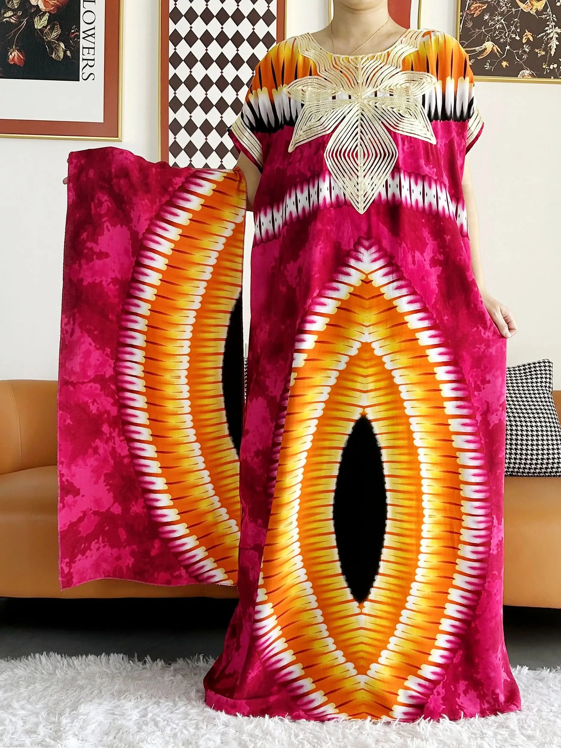 High Grade Design Dubai Women Abaya Long Sleeve Autumn  Dress Cotton With Big Scarf Boubou Maxi Islam Women Dress African Abaya