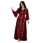 Autumn Fashion Muslim Dresses for Women Muslim Long Sleeve V-neck Party Evening Long Abay Dress Suit Inner and Abaya Outfits