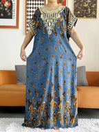 New Style African Summer Short Sleeve Dashiki Dresses Flora Loose Boubou Maxi Islam Women Casual Dress African Abaya Clothes