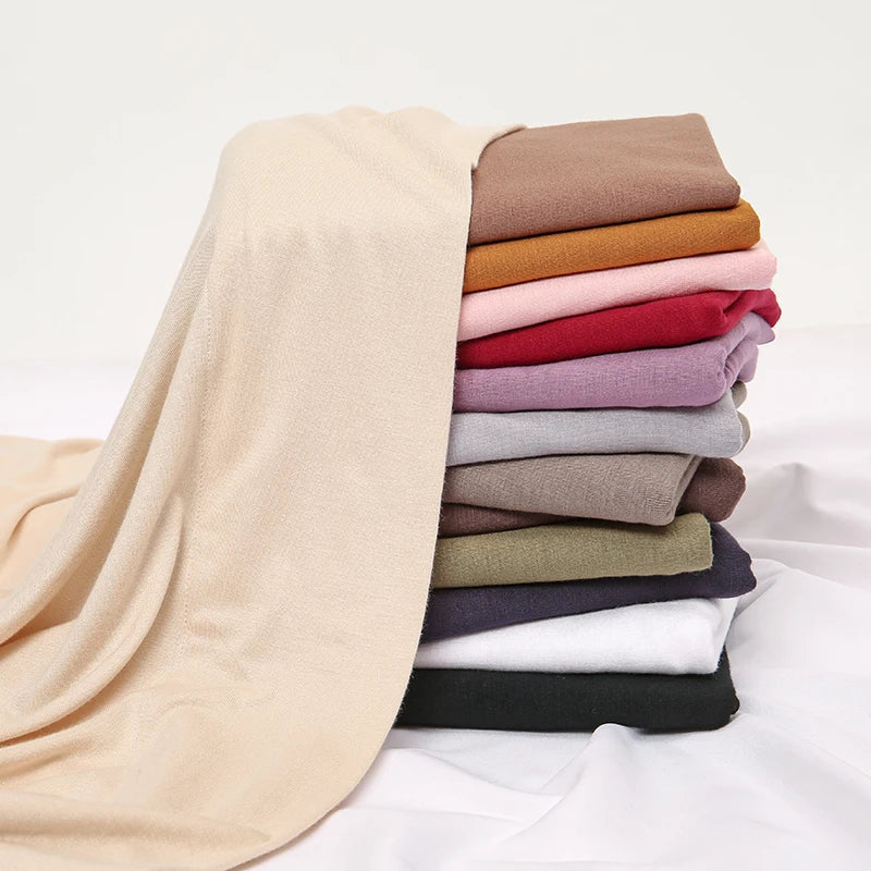 Solid Color Cotton Triangle Scarf Muslim Hijab Shawls Woman Soft Wraps Lady Fashion Causal Turban Islamic Jersey Headband