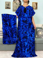 2024 Muslim Cotton Abayas For Women Appliques Printed Caftan Marocaine Femme Robe Boubou African Islam Dresses With Headscarf