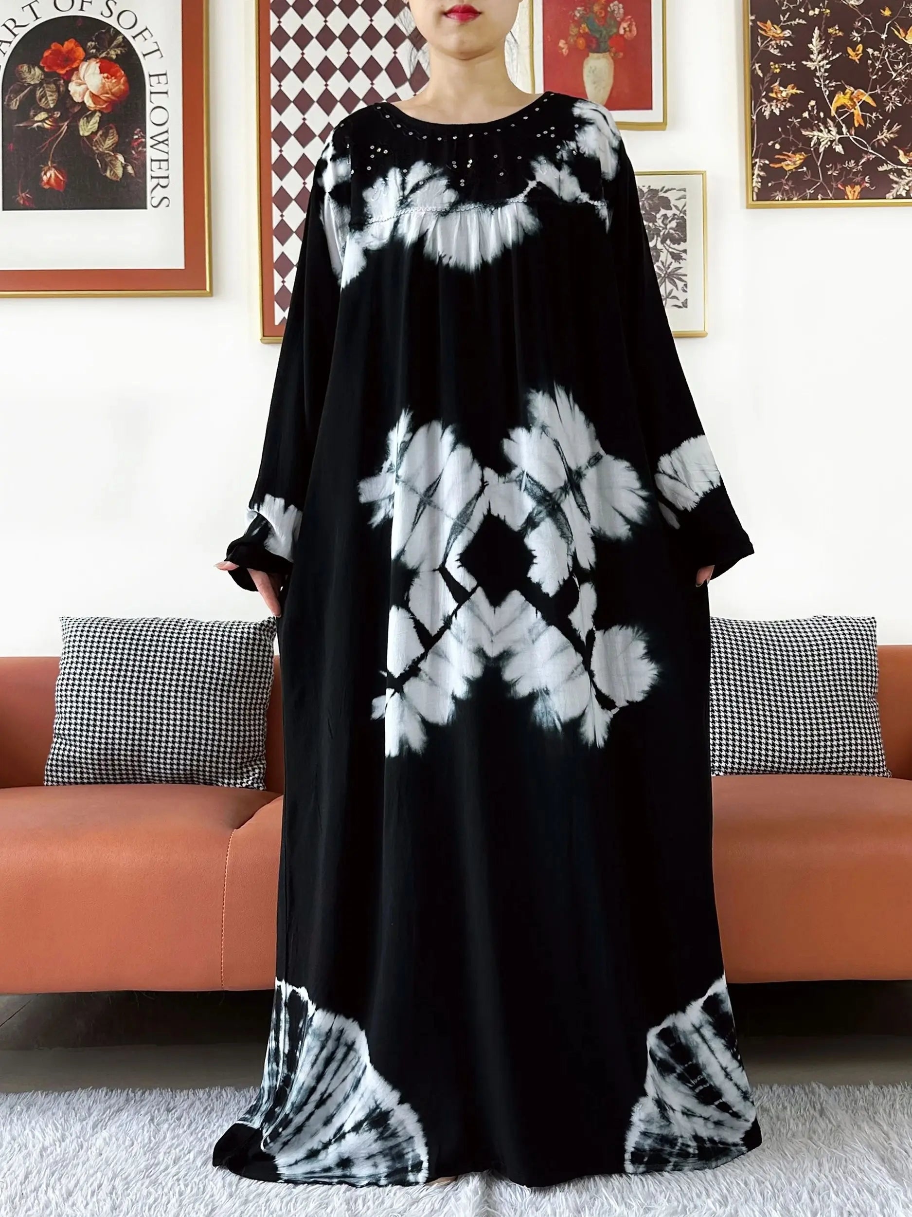 Latest Party Dress Tie-dry Printed Cotton Women Boho Maxi Dress Casual Holiday Fashion Party Dresses Indie Folk African Vestidos