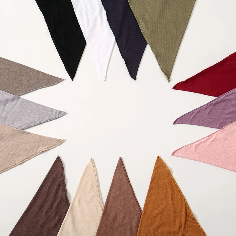 Solid Color Cotton Triangle Scarf Muslim Hijab Shawls Woman Soft Wraps Lady Fashion Causal Turban Islamic Jersey Headband