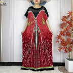 Summer Dubai Fashion Lady Clothing Soft Cotton Tie-dyed Loose Maxi Islam Women Short Sleeve African Abaya Dress With Big Scarf