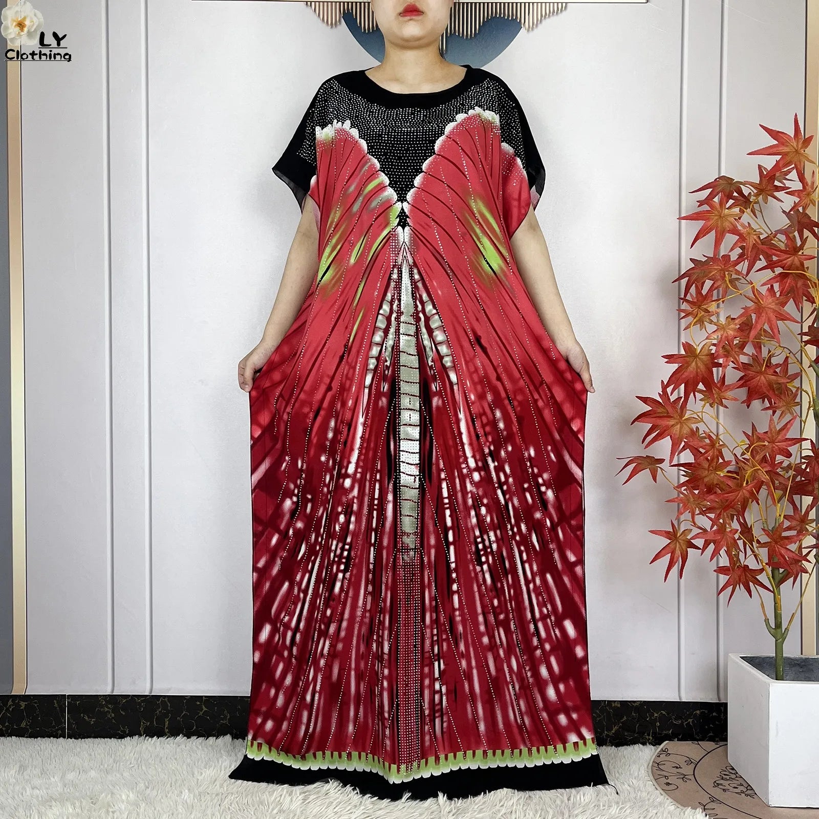 Summer Dubai Fashion Lady Clothing Soft Cotton Tie-dyed Loose Maxi Islam Women Short Sleeve African Abaya Dress With Big Scarf