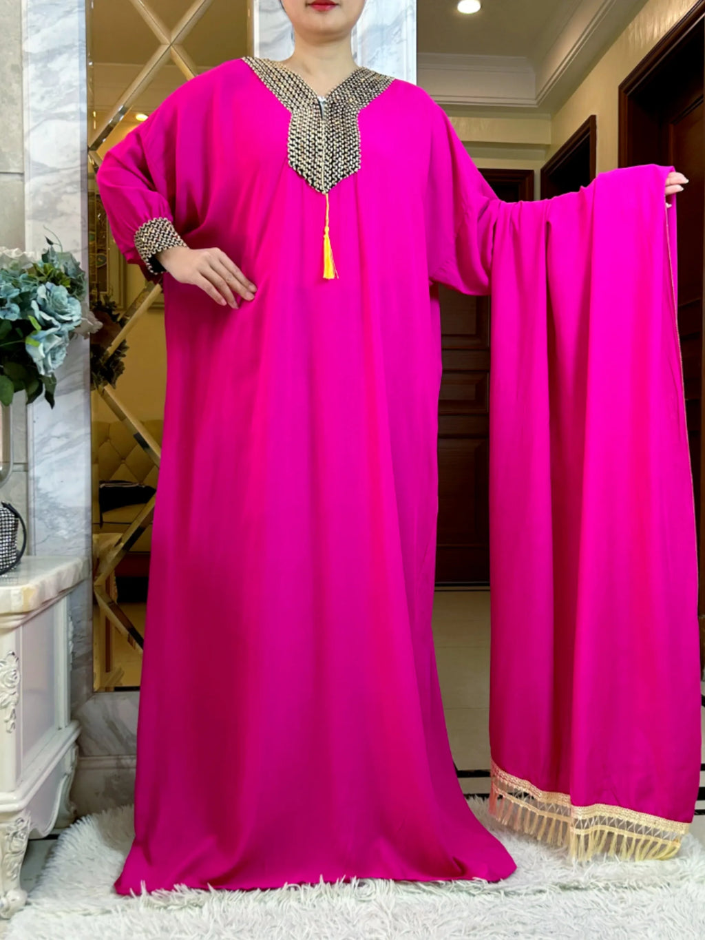 2025New Muslim Women Long Sleeve Autumn  Dress Cotton With Big Scarf Boubou Maxi Islam Women Dress African Abaya