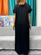 Abayas For Women Black Appliques Cotton Loose Fit Femme Robe Muslim Kaftan African Islam Nigeria Traditional Dresses With Turban