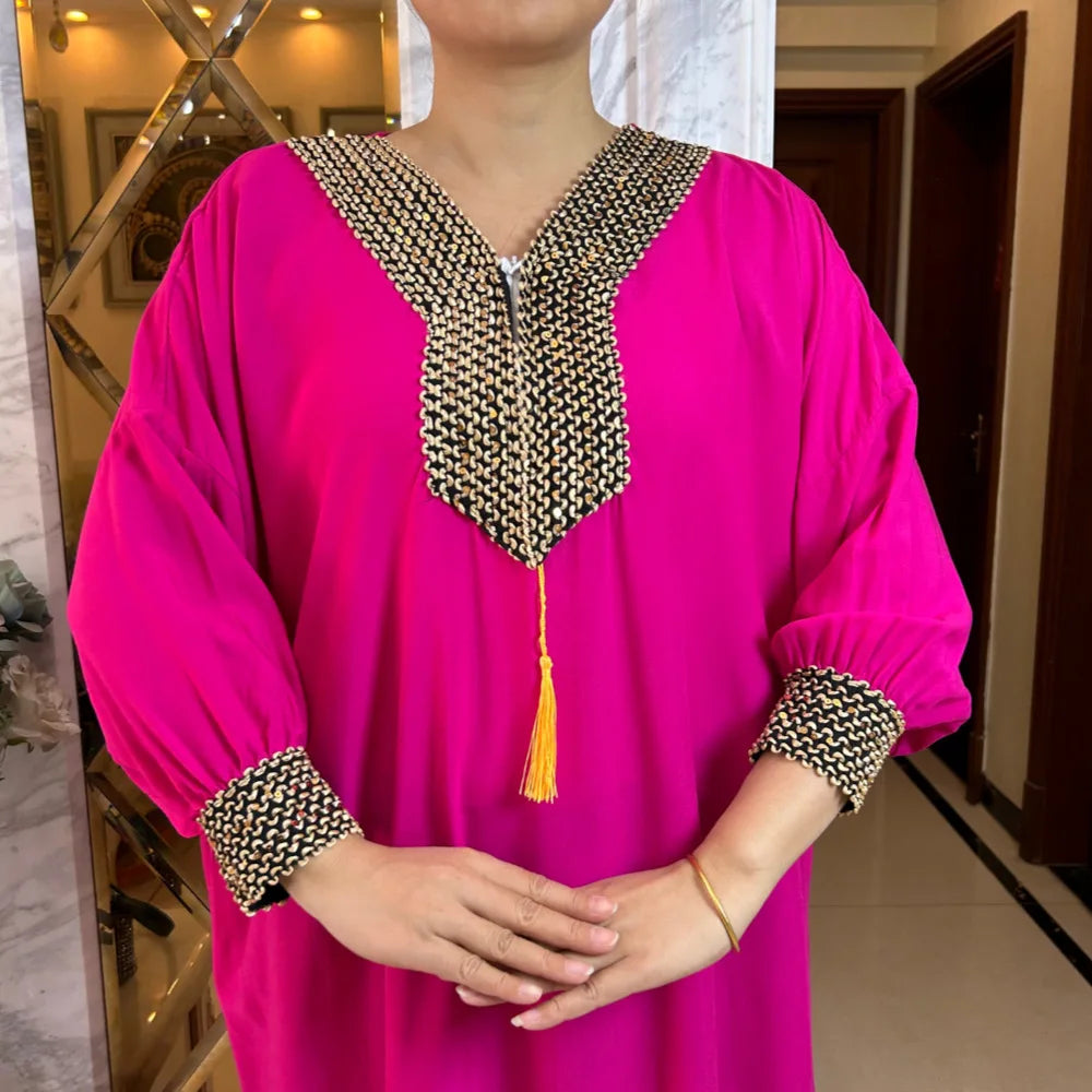 2025New Muslim Women Long Sleeve Autumn  Dress Cotton With Big Scarf Boubou Maxi Islam Women Dress African Abaya