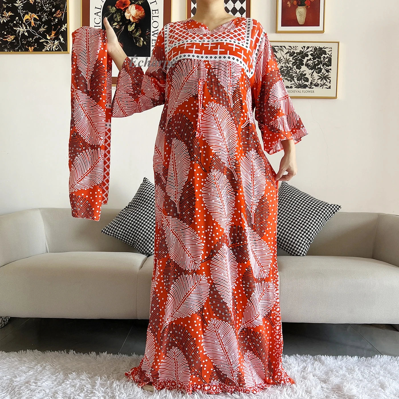 New Style African Dashiki Print Long Sleeve Loose Cotton Elegant Women  Abaya Long Dress Summer Maxi Casual Dresses Vestidos