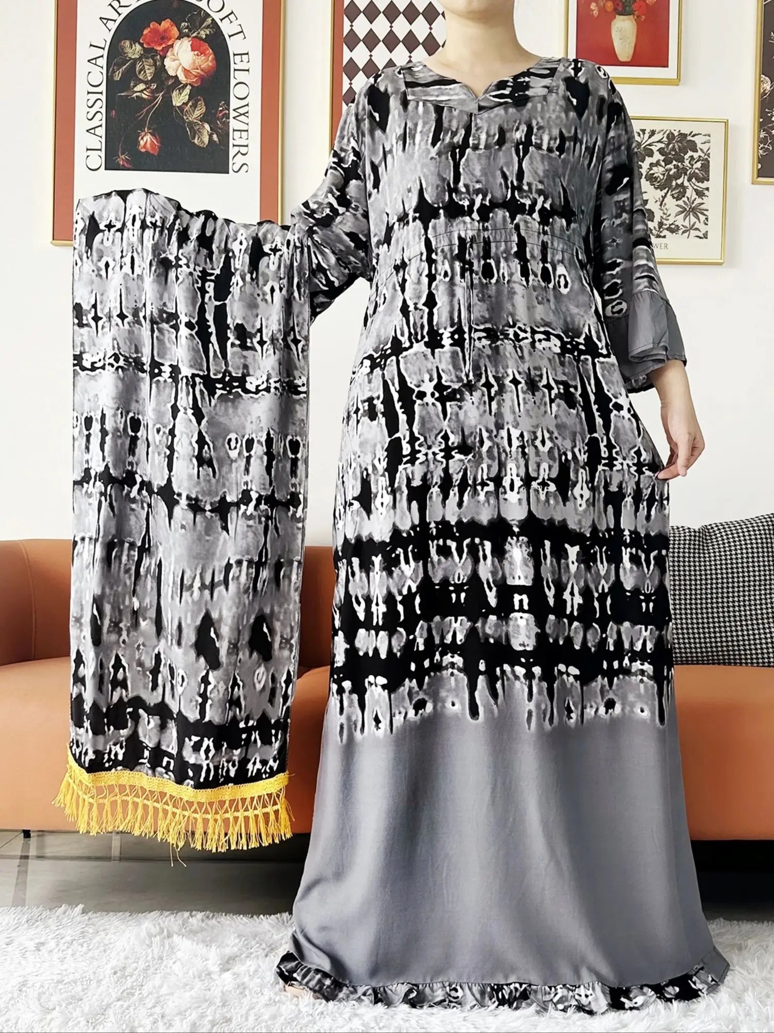 New Style African Dashiki Print Long Sleeve Loose Cotton Elegant Women  Abaya Long Dress Summer Maxi Casual Dresses Vestidos