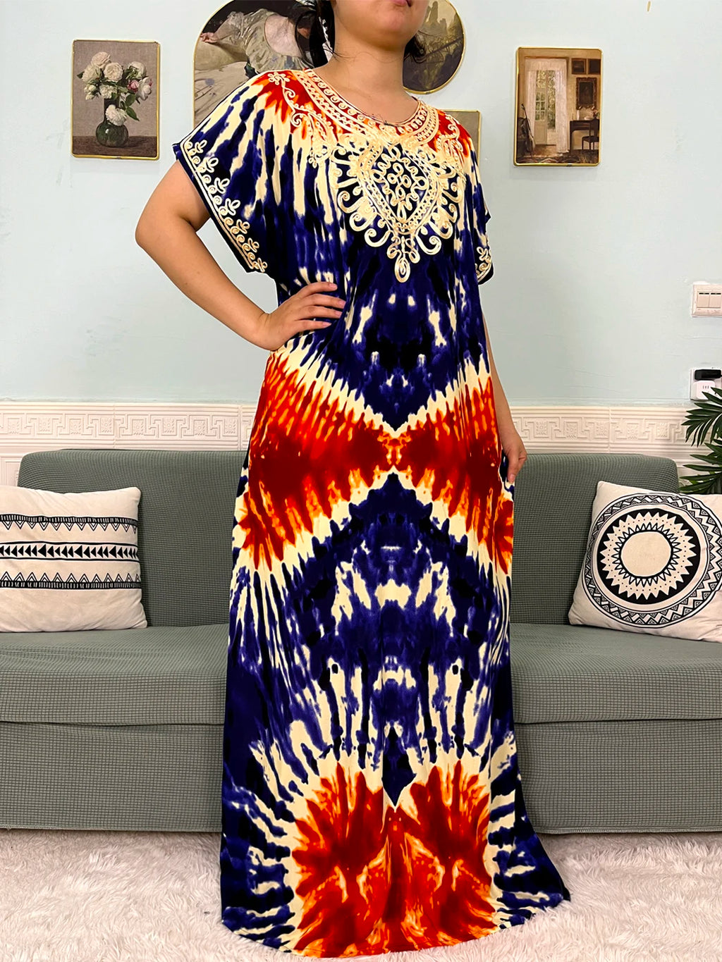 2024 Muslim Cotton Abayas For Women Appliques Printed Caftan Marocaine Femme Robe Boubou African Islam Dresses With Headscarf