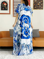 New Style African Summer Short Sleeve Dashiki Dresses Flora Loose Boubou Maxi Islam Women Casual Dress African Abaya Clothes