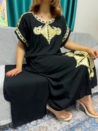 Abayas For Women Black Appliques Cotton Loose Fit Femme Robe Muslim Kaftan African Islam Nigeria Traditional Dresses With Turban