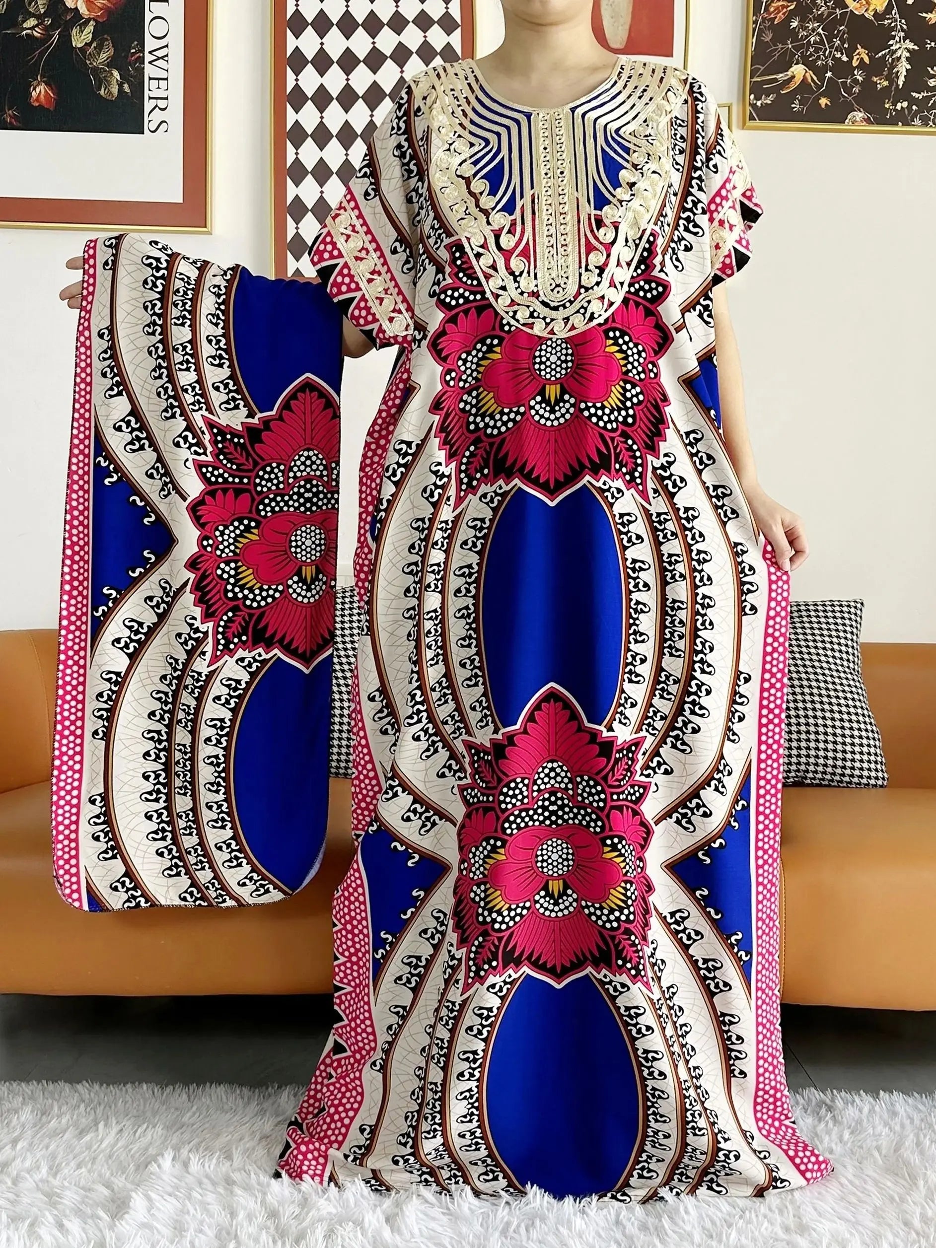 High Grade Design Dubai Women Abaya Long Sleeve Autumn  Dress Cotton With Big Scarf Boubou Maxi Islam Women Dress African Abaya