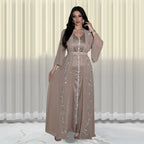 Autumn Fashion Muslim Dresses for Women Muslim Long Sleeve V-neck Party Evening Long Abay Dress Suit Inner and Abaya Outfits