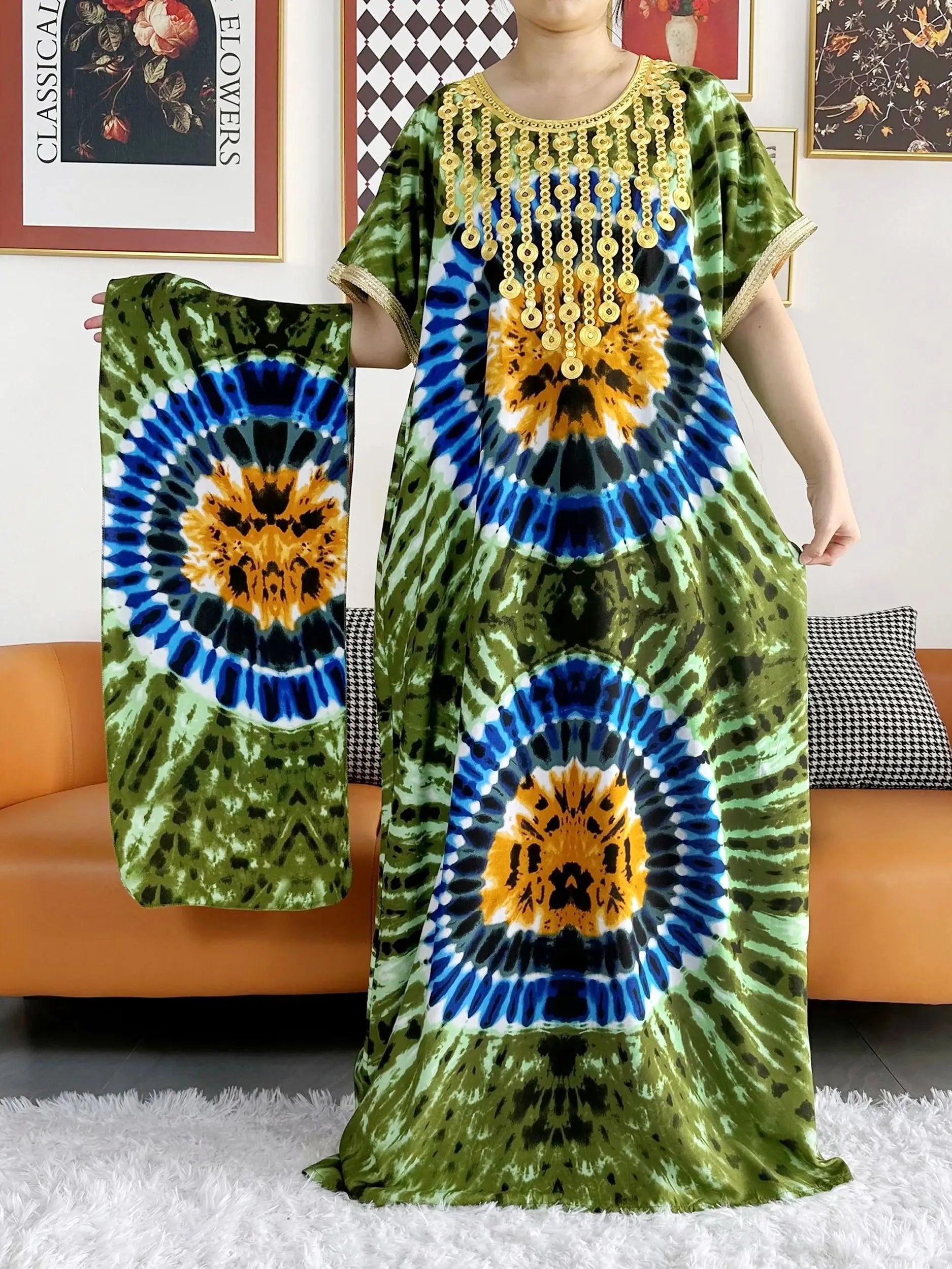 New Style African Summer Short Sleeve Dashiki Dresses Flora Loose Boubou Maxi Islam Women Casual Dress African Abaya Clothes