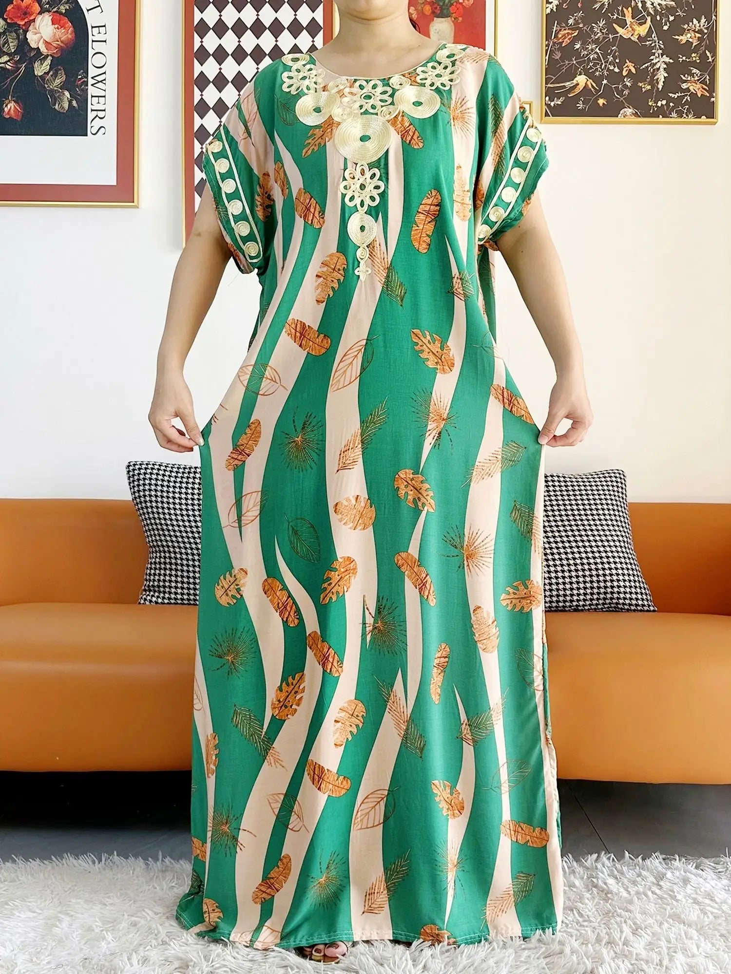 New Style African Summer Short Sleeve Dashiki Dresses Flora Loose Boubou Maxi Islam Women Casual Dress African Abaya Clothes