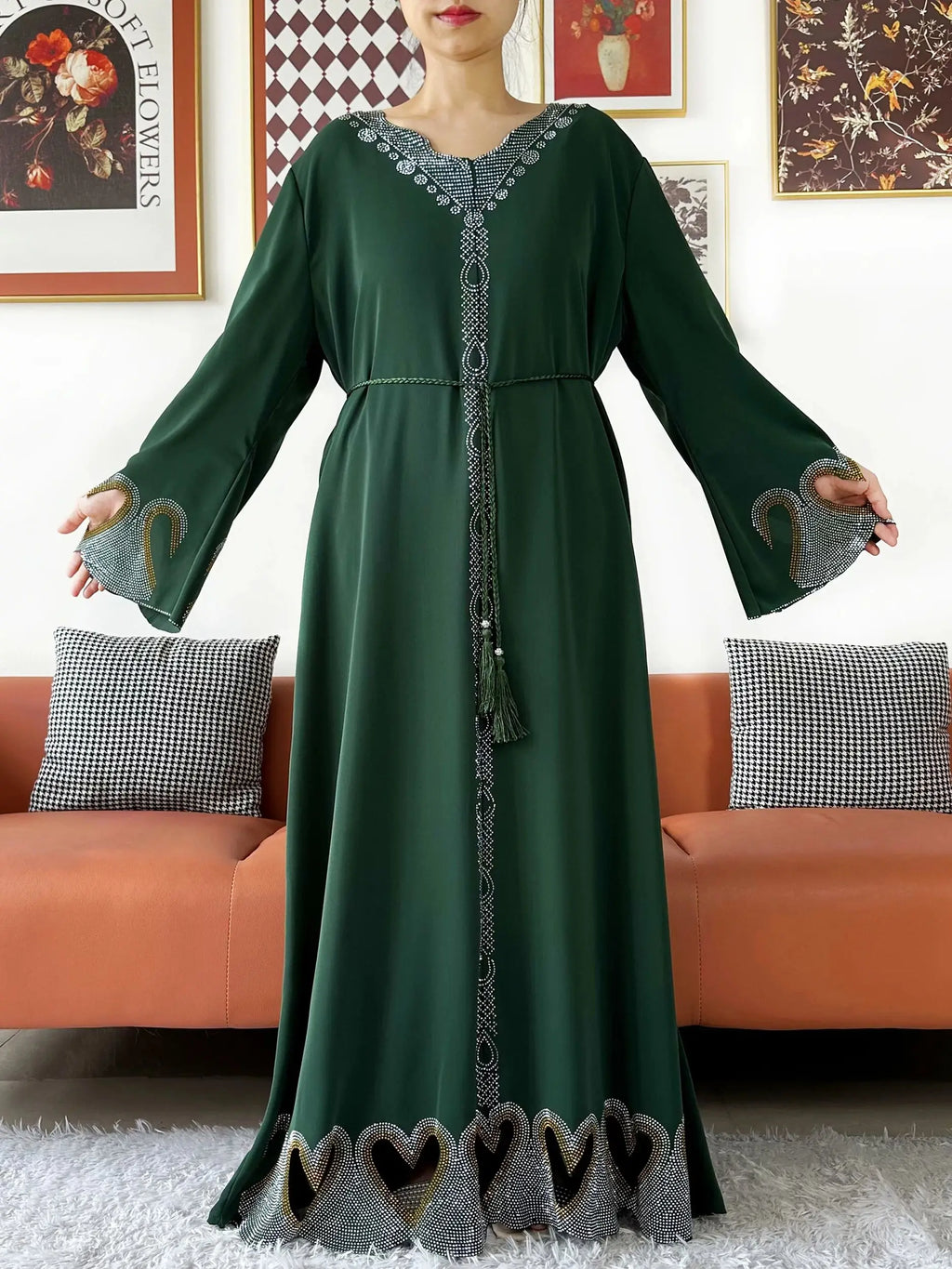 New Muslim Women Loose Abaya Chiffon Diamond Long Sleeve Casual Clothing African Abaya Women Robe Dubai Turkey Islamic Robe