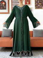 New Muslim Women Loose Abaya Chiffon Diamond Long Sleeve Casual Clothing African Abaya Women Robe Dubai Turkey Islamic Robe