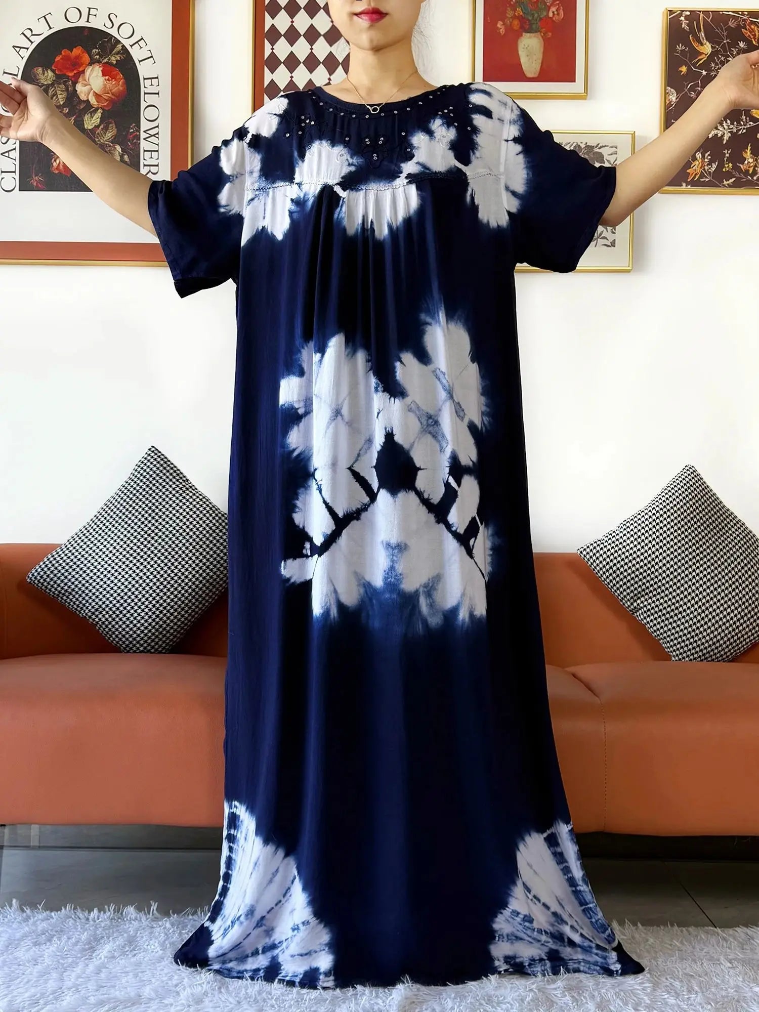 Latest Party Dress Tie-dry Printed Cotton Women Boho Maxi Dress Casual Holiday Fashion Party Dresses Indie Folk African Vestidos