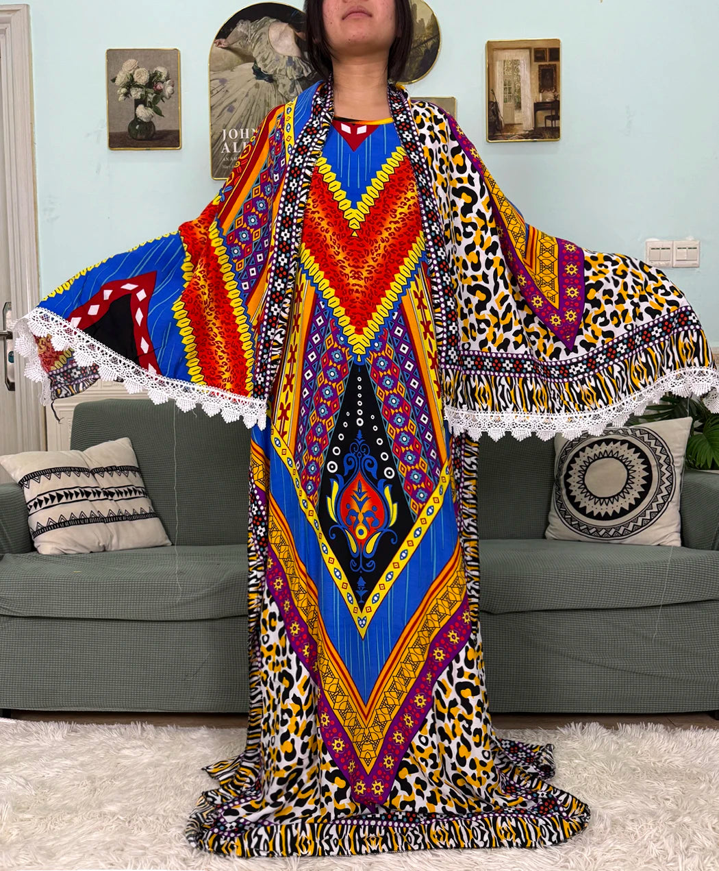 Abayas For Women 2025 Printed Cotton Soft Loose Fit Femme Robe African Islam Nigeria Dresses With 160x80 Tassels Shawl Sacrf