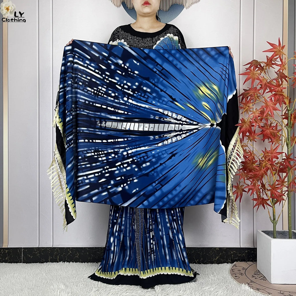 Summer Dubai Fashion Lady Clothing Soft Cotton Tie-dyed Loose Maxi Islam Women Short Sleeve African Abaya Dress With Big Scarf