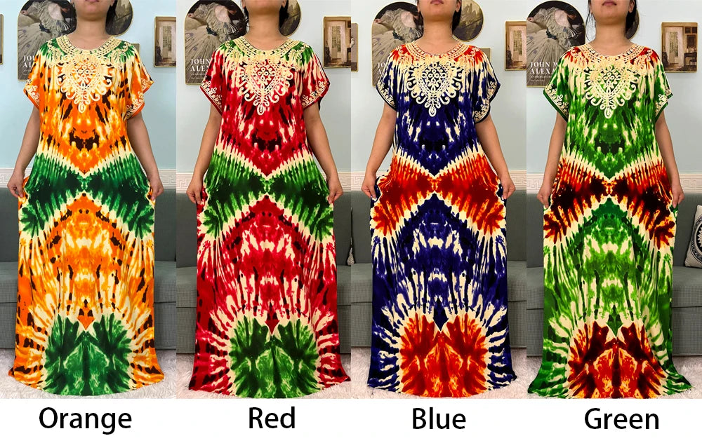 2024 Muslim Cotton Abayas For Women Appliques Printed Caftan Marocaine Femme Robe Boubou African Islam Dresses With Headscarf