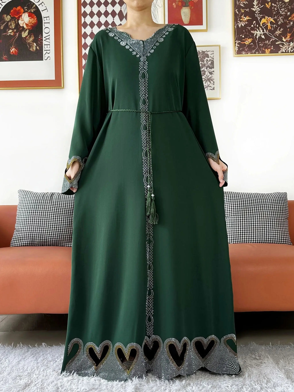 New Muslim Women Loose Abaya Chiffon Diamond Long Sleeve Casual Clothing African Abaya Women Robe Dubai Turkey Islamic Robe
