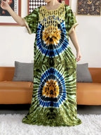 New Style African Summer Short Sleeve Dashiki Dresses Flora Loose Boubou Maxi Islam Women Casual Dress African Abaya Clothes