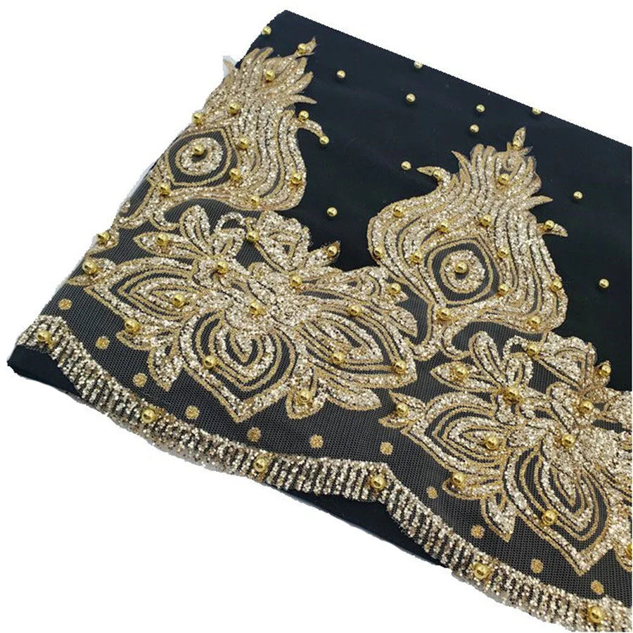 Muslim Chiffon Hijabs Scarf Turban Gold Glitters Beads Hijab for Woman Ramadan Foulard Musulmane Pour Femme Long Headscarf