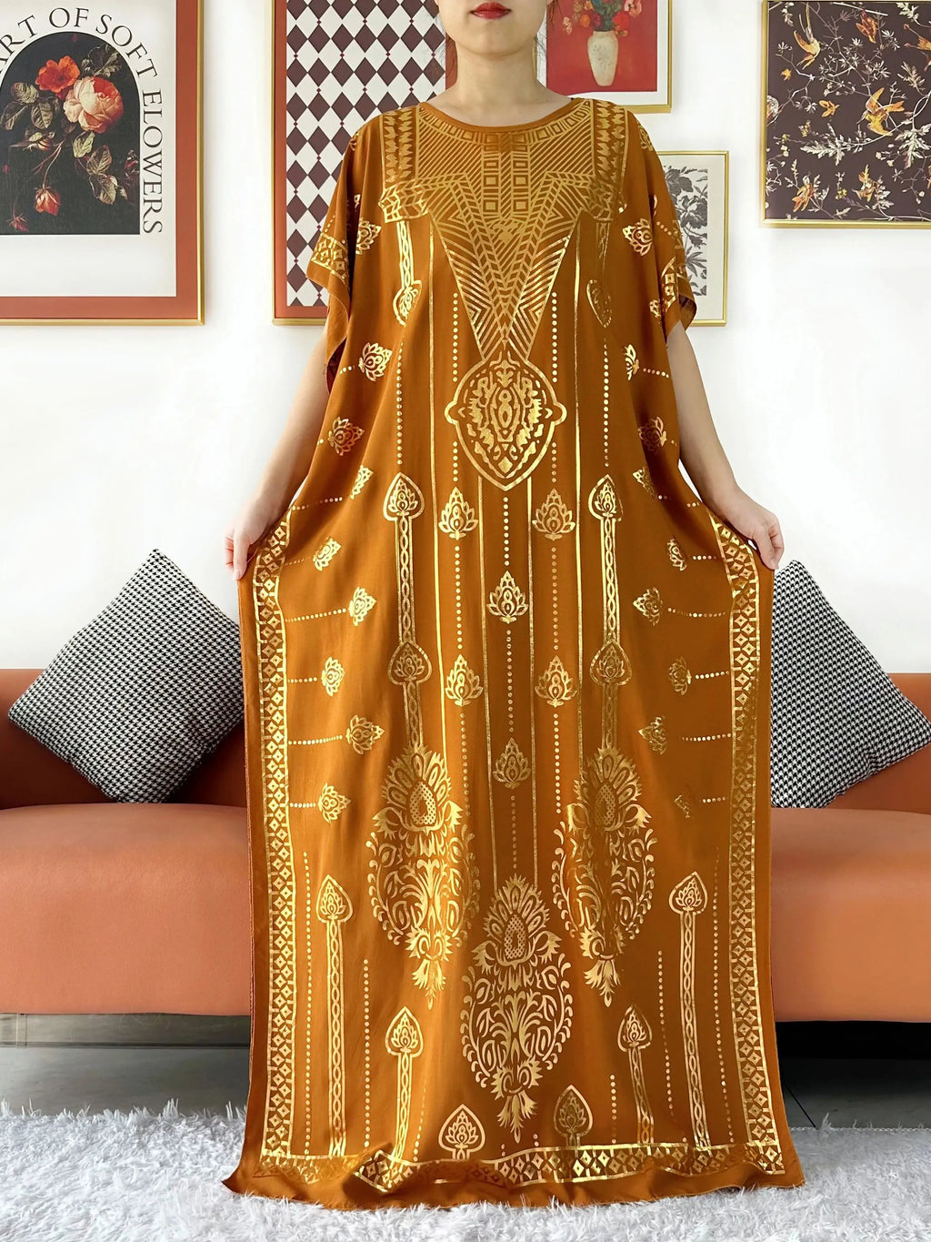 2024 Party Abaya Dress With Big Scarf Dubai Turkey Kaftan Muslim Loose  Abaya Women African Casual Maxi  Gold Stamping  Robe